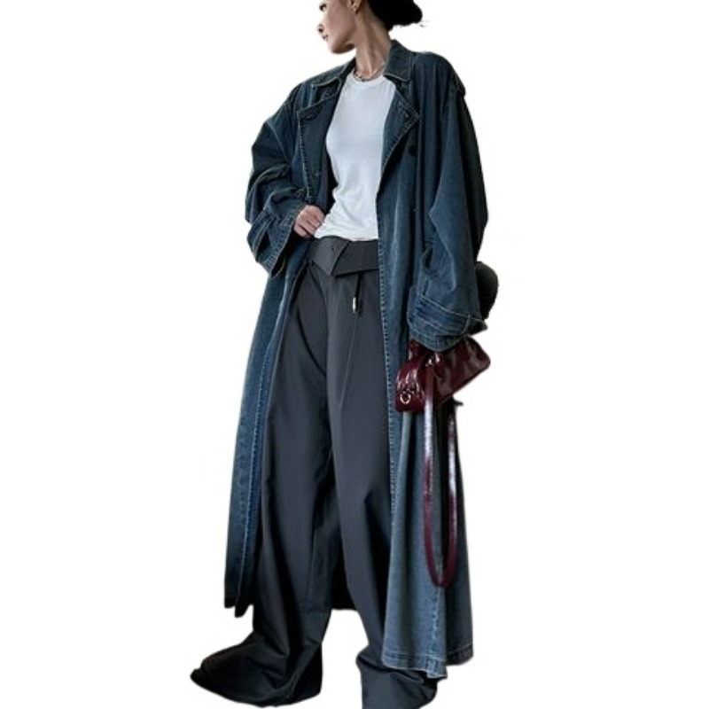 Vintage Trench Coat - معطف ترنش من الدنيم المغسول على
